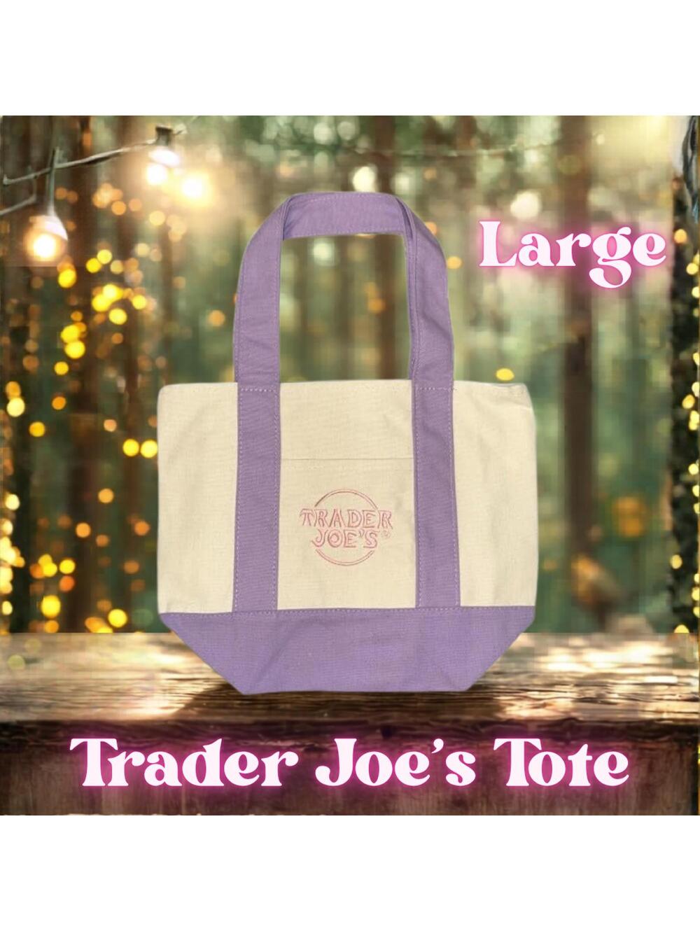 Trader Joe's Large Pastel Canvas Tote Bag Lavender Pastel Color Spring Easter